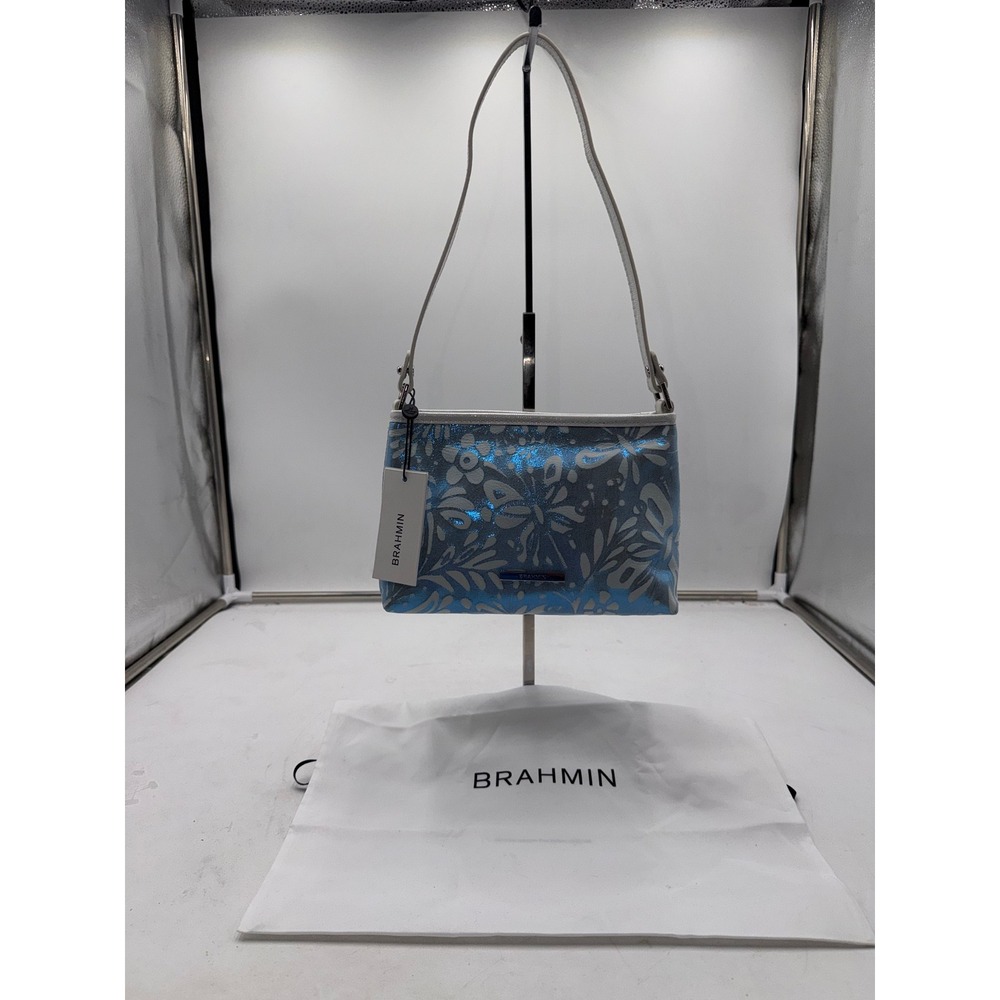 Brahmin Lorelei Bellbottom Blue Lucent Leather Shoulder Bag S10 2413 01333 - Picture 2 of 16